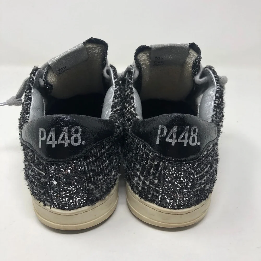 P448 John Shaka‎ Low Top Sneakers Womens 37 6.5 Black Tweed Lace Up Streetwear